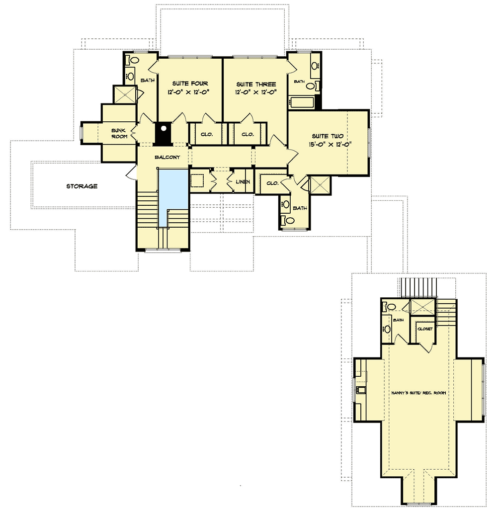 Plan 93107EL: Exclusive 4-Bed European House Plan with Detached Nanny Suite - Floor Plan - 2nd Floor - European, Traditional