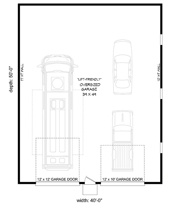 Plan 68579VR: Lift-Friendly Modern RV Garage Plan with Man Door - Floor Plan - Main Level - Contemporary, Mid Century Modern, Modern