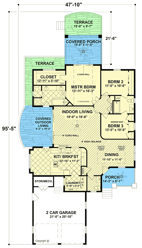 Plan 20150GA: Charming 3-Bed House Plan with 3 Covered Porches - Floor Plan - Main Level - Cottage, Country