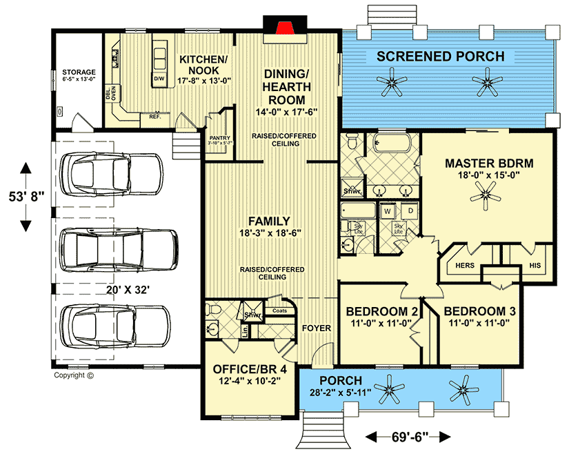 Plan 20152GA: Fantastic 4-Bed House Plan with 3-Car Garage - Floor Plan - Main Level - Craftsman, New American, Ranch