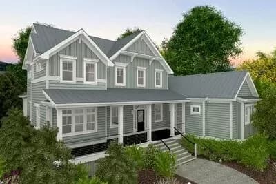 Light and Airy 5-Bed Modern Farmhouse Plan with Bunk Room