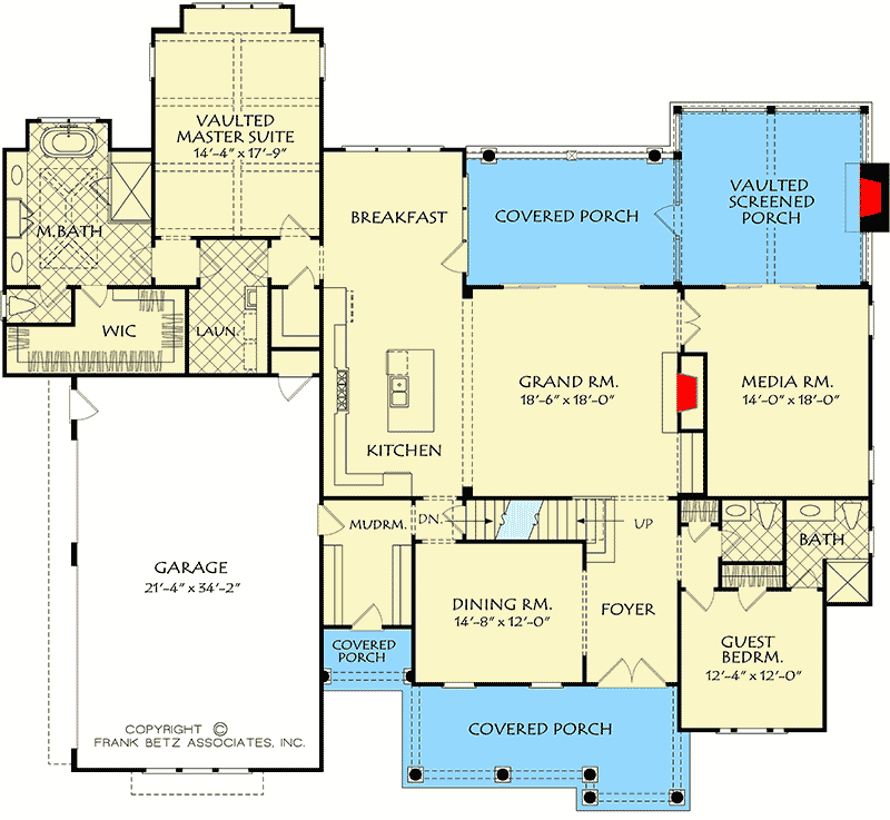 Plan 710014BTZ: 4-Bed Country Home Plan with Porches Front and Back - Floor Plan - Main Level - Country, Traditional