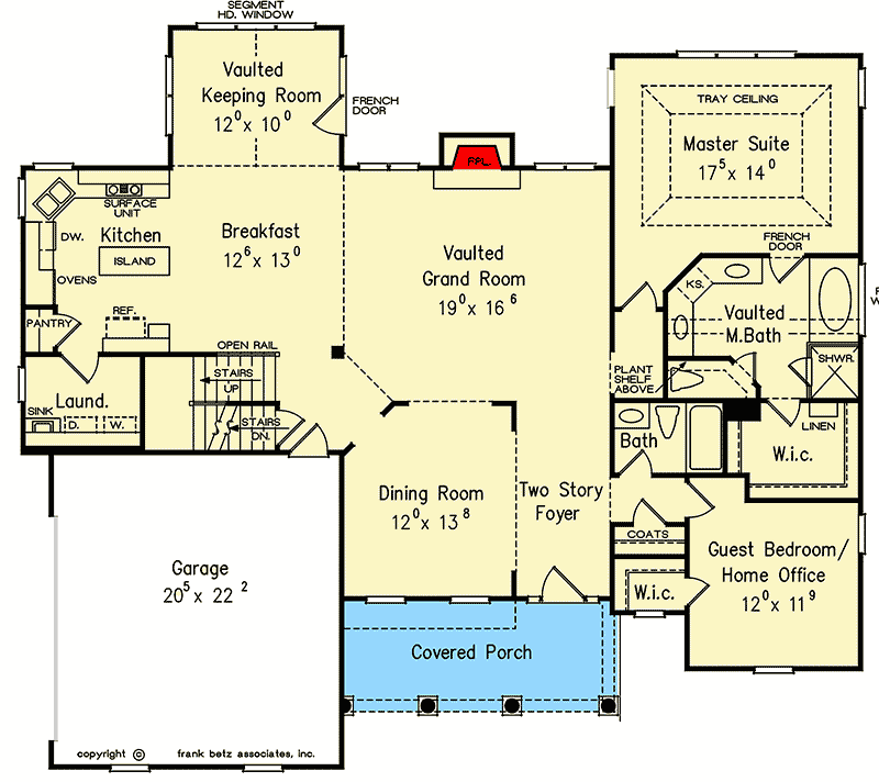 Plan 710023BTZ: 2-Story House Plan with 2-Story Grand Room - Floor Plan - Main Level - Southern, Traditional