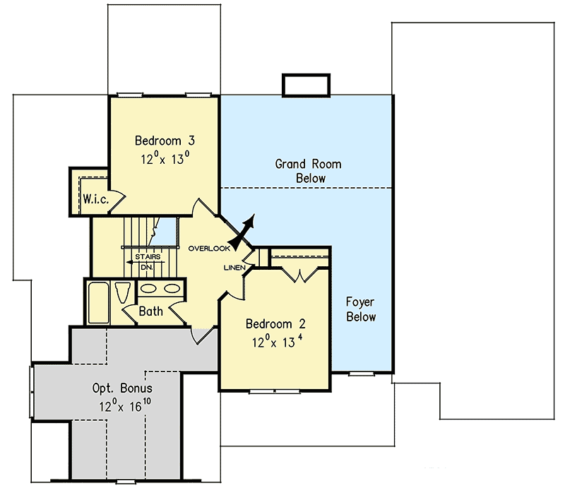 Plan 710023BTZ: 2-Story House Plan with 2-Story Grand Room - Floor Plan - 2nd Floor - Southern, Traditional