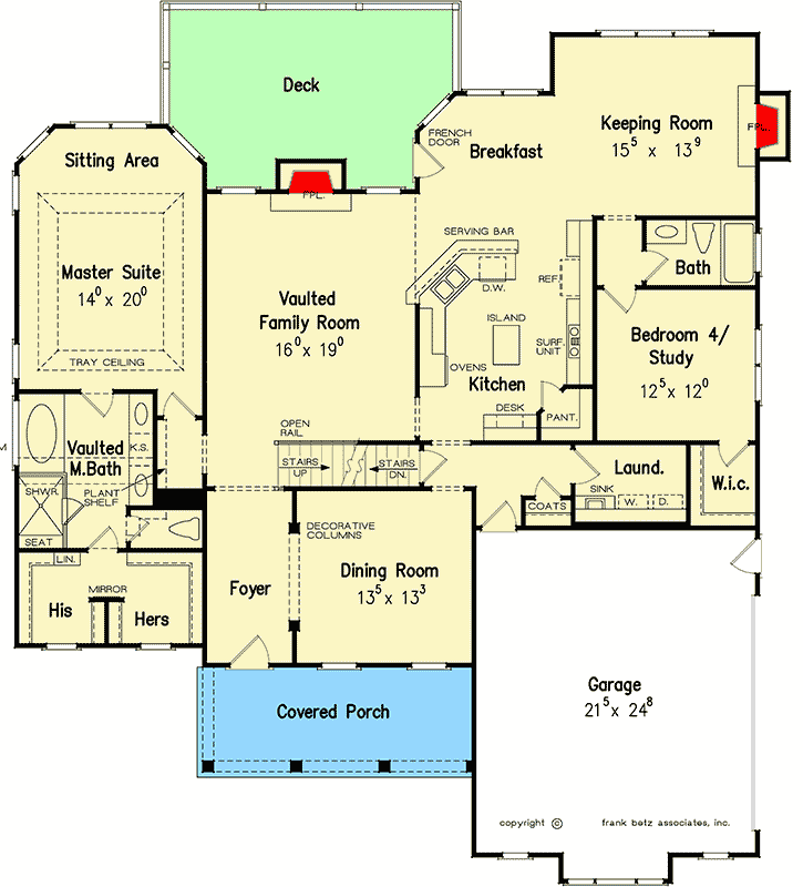 Plan 710033BTZ: Modern Farmhouse Plan with Gable and Shed Dormers - Floor Plan - Main Level - Country, Farmhouse, Southern