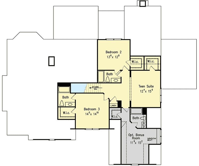 Plan 710034BTZ: 2-Story Traditional House Plan with Vaulted Family Room - Floor Plan - Second Level - Southern, Traditional
