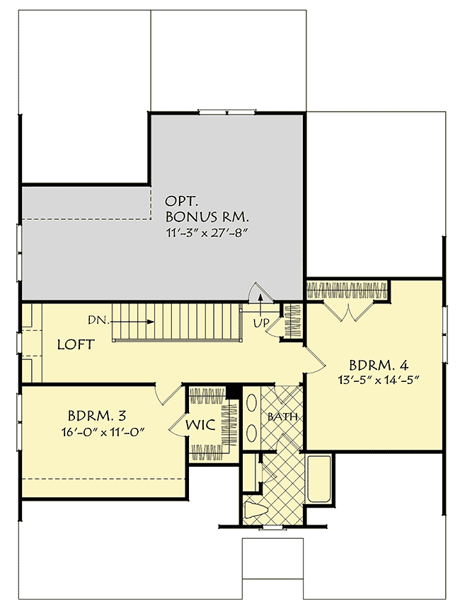 Plan 710040BTZ: 4-Bed House Plan with Large Upstairs Bonus Room - Floor Plan - 2nd Floor - New American, Traditional
