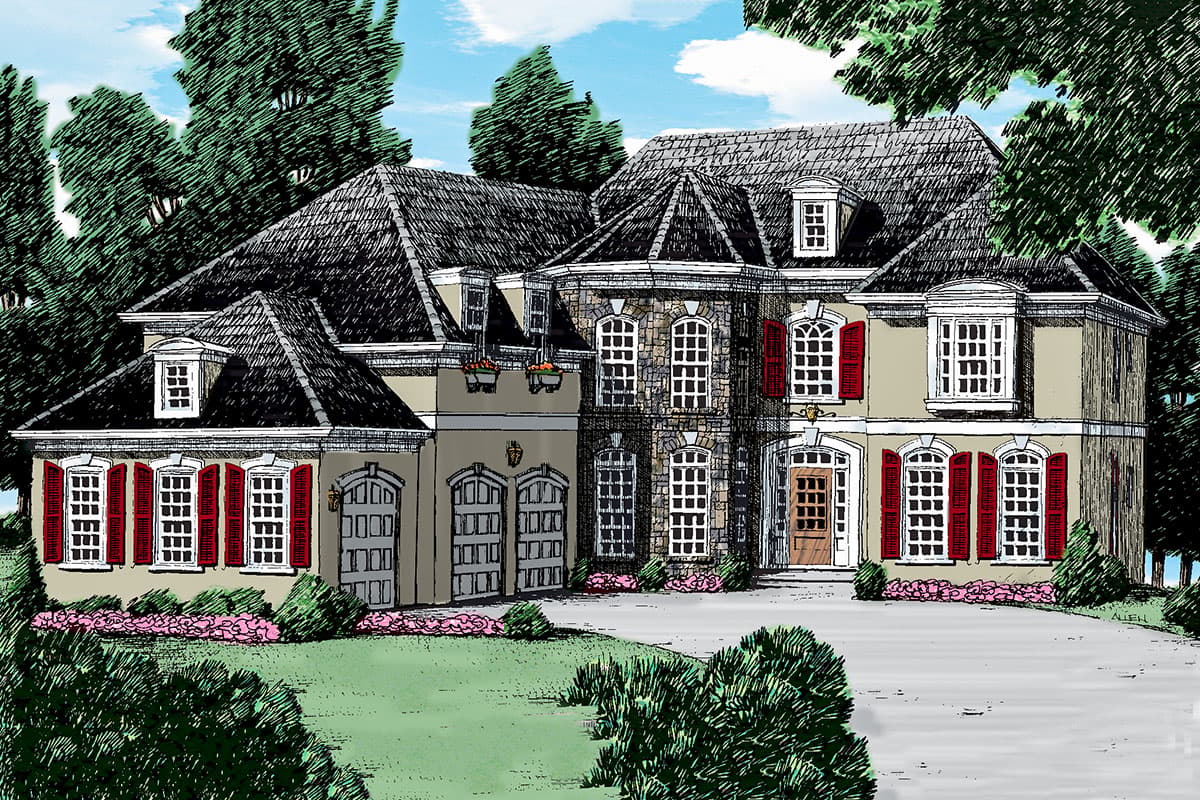 Plan 710041BTZ: Luxury Home Plan with Stone Turret and 3-Car Courtyard-Style Garage - Image #16 - European, Traditional