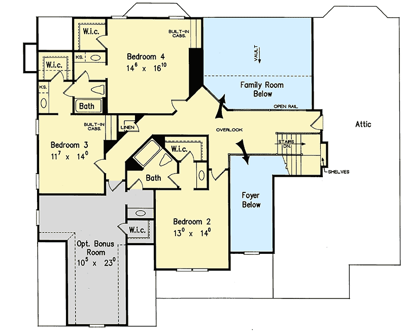 Plan 710045BTZ: Stately 4-Bed House Plan with Angled Kitchen and Side-Entry Garage - Floor Plan - 2nd Floor - Southern, Traditional