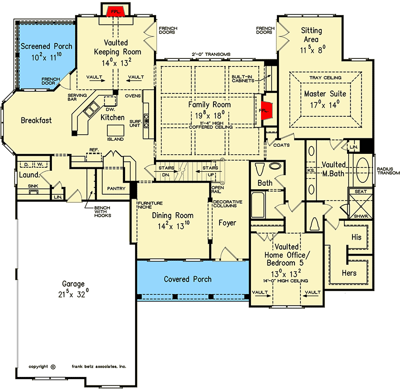 Plan 710046BTZ: Two-Story House Plan with Vaulted Keeping Room - Floor Plan - Main Level - Southern, Traditional