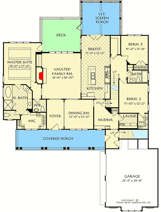Plan 710048BTZ: 2-Story Country House Plan with Optional Bonus Room Above Garage - Floor Plan - Main Level - Country, Farmhouse, Traditional