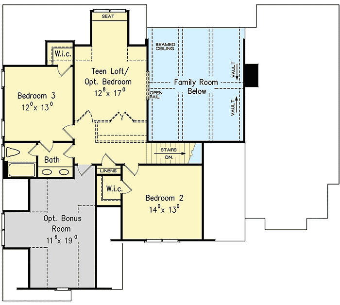 Plan 710054BTZ: House Plan Classic with Side-Entry Garage - Floor Plan - 2nd Floor - Cottage, Country, Southern, Traditional