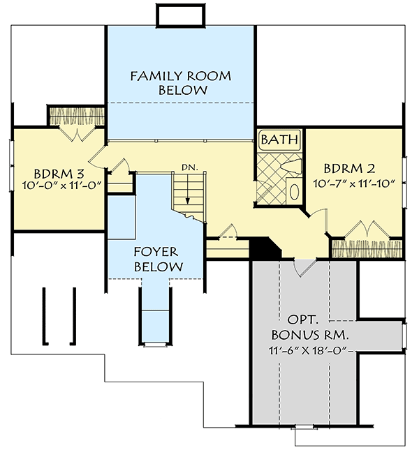 Plan 710057BTZ: 3-Bed Home Plan with Southern Traditional Elevation - Floor Plan - 2nd Floor - Southern, Traditional