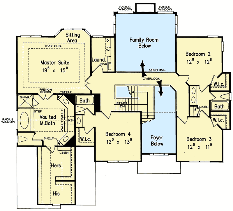 Plan 710063BTZ: 5-Bedroom House Plan with 2-Story Family Room - Floor Plan - 2nd Floor - Southern, Traditional