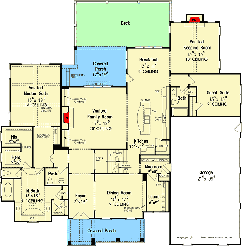Plan 710067BTZ: 5-Bed House Plan with Vaulted Keeping and Family Rooms - Floor Plan - Main Level - Southern, Traditional