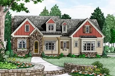 Attractive Home Plan with Arched Stone Entryway