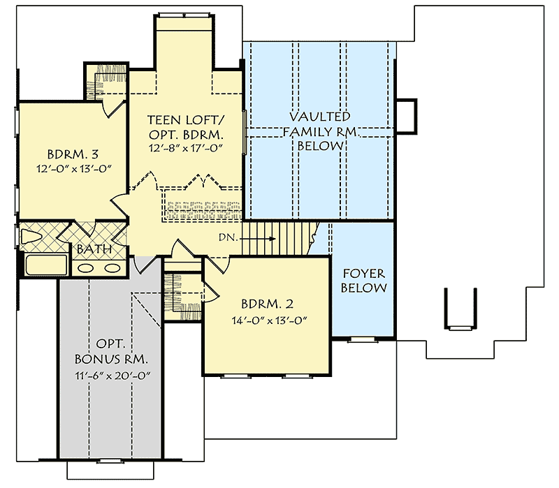 Plan 710076BTZ: Country Farmhouse Plan with Vaulted Family Room - Floor Plan - 2nd Floor - Country, Farmhouse, Southern, Traditional