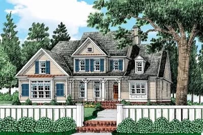 Country Farmhouse Plan with Vaulted Family Room