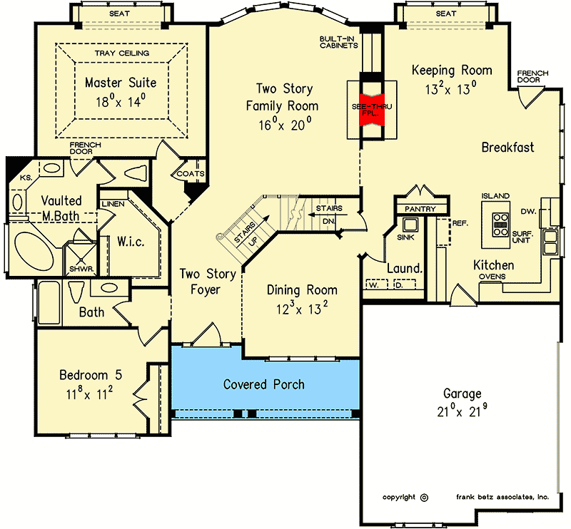 Plan 710087BTZ: 5-Bed House Plan with 2nd Story Overlook - Floor Plan - Main Level - New American, Traditional