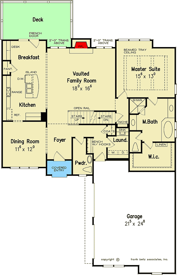 Plan 710089BTZ: Master-On-Main House Plan with Upstairs Bonus Room - Floor Plan - Main Level - Southern, Traditional