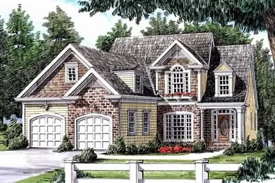 Traditional House Plan with Brick and Shake-Shingle Exterior