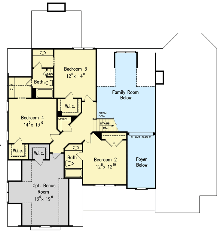 Plan 710099BTZ: 4-Bed House Plan with Easy-To-Maintain Brick Exterior - Floor Plan - 2nd Floor - Southern, Traditional