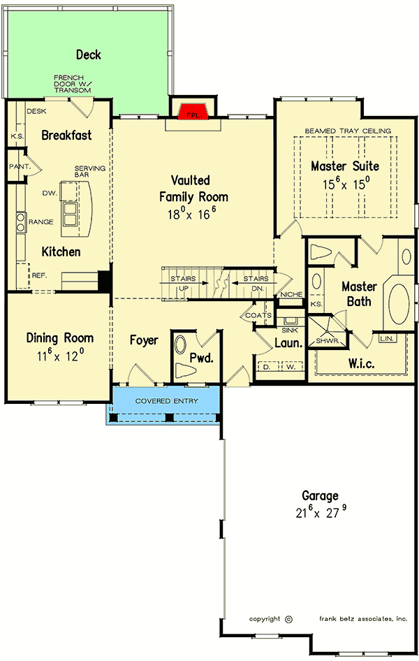 Plan 710101BTZ: 3-Bed House Plan with Courtyard-Entry Garage with Bonus Room Above - 1975 Sq Ft - Floor Plan - Main Level - New American, Southern, Traditional