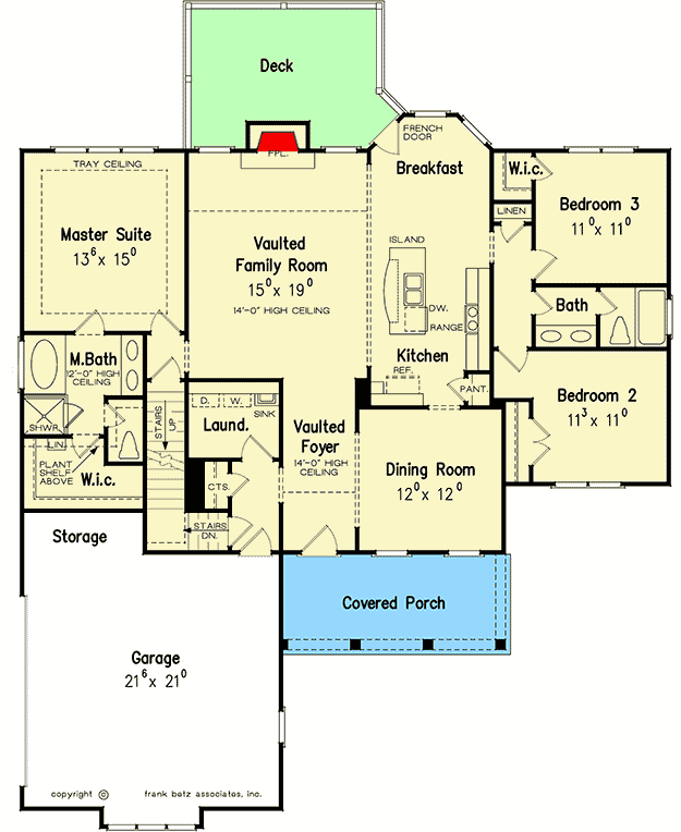 Plan 710104BTZ: Clapboard and Brick 3-Bed Traditional House Plan with Bonus Room - Floor Plan - Main Level - Country, Craftsman, Traditional