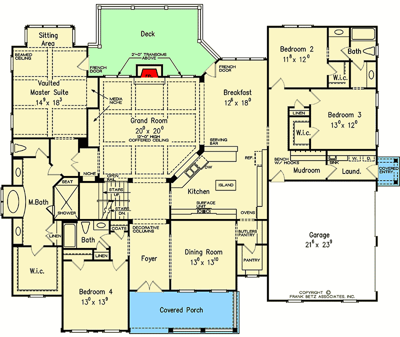 Plan 710108BTZ: Low Country House Plan with Shed and Gable Dormers - Floor Plan - Main Level - Country, Low Country, Southern, Traditional