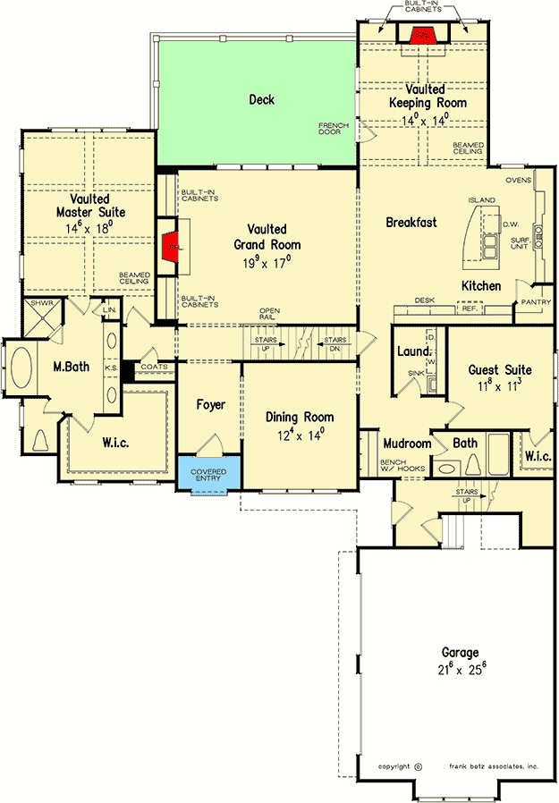 Plan 710115BTZ: 4-Bed House Plan with Vaulted Keeping Room - Floor Plan - Main Level - Craftsman, Southern, Traditional