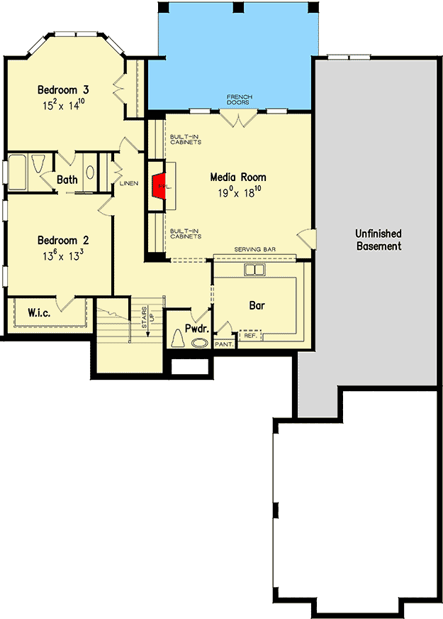 Plan 710114BTZ: Traditional House Plan with Media Room and More Below - Floor Plan - Lower Level - Country, Southern, Traditional