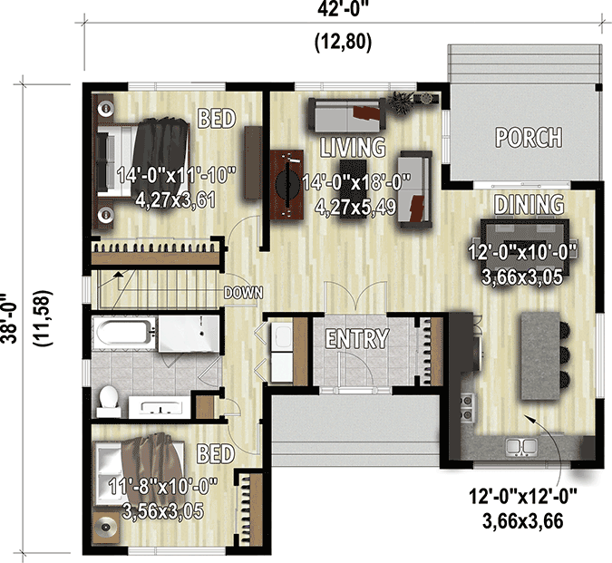 Plan 80943PM: 2-Bedroom Modern Ranch House Plan - Floor Plan - Main Level - Mid Century Modern, Modern, Northwest, Ranch