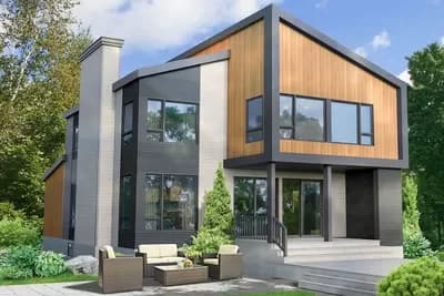 Two-Story Modern House Plan with 3-Beds Upstairs