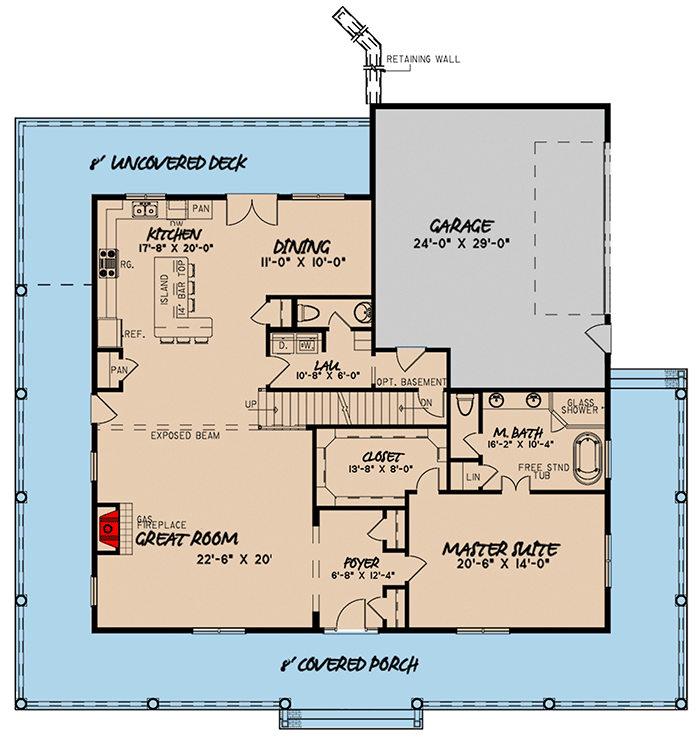 Plan 70610MK: 3-Bed Country Farmhouse Plan with Wraparound Porch - 2711 Sq Ft - Floor Plan - Main Level - Country, Farmhouse, Traditional