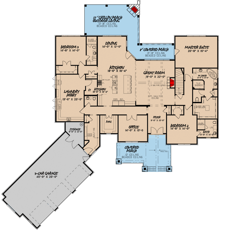Plan 70611MK: Rugged 4-Bed House Plan with Lower Level Game Room - 4575 Sq Ft - Floor Plan - Main Level - Craftsman, European, Rustic, Traditional