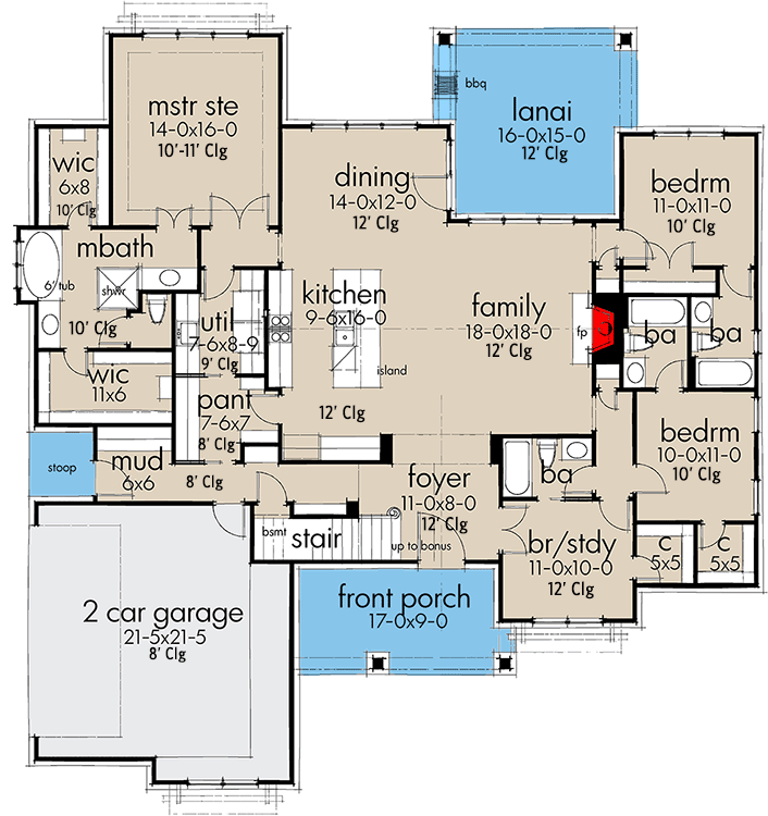 Plan 16906WG: One-Story New American House Plan with Expansion Over Garage - 2191 Sq Ft - Floor Plan - Main Level - Cottage, Country, Farmhouse, Modern Farmhouse, New American, Ranch