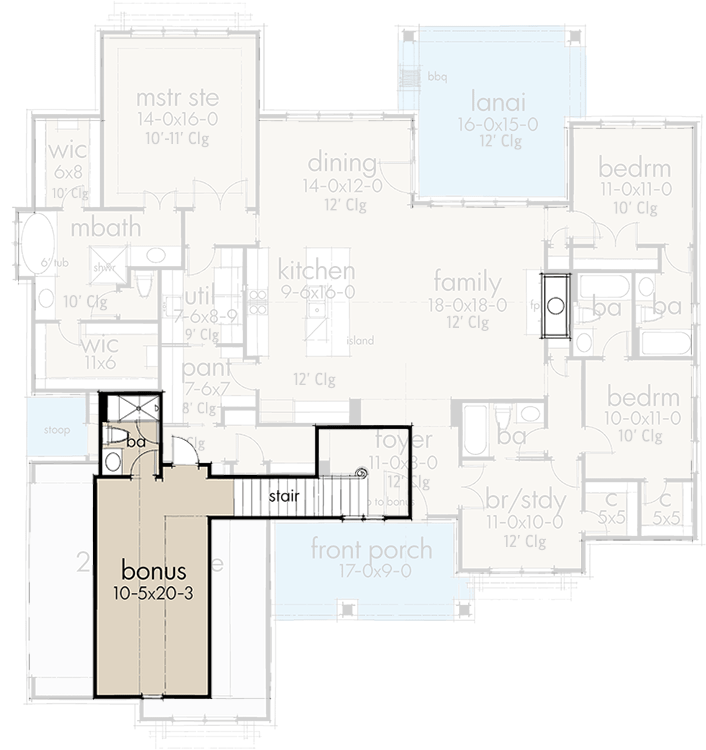 Plan 16906WG: One-Story New American House Plan with Expansion Over Garage - 2191 Sq Ft - Floor Plan - Optionally Finished Bonus - Cottage, Country, Farmhouse, Modern Farmhouse, New American, Ranch