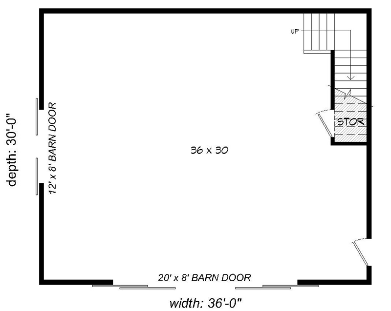 Plan 68581VR: Barn-Style Detached Garage Plan with Loft - Floor Plan - Main Level - Country, Farmhouse, Rustic