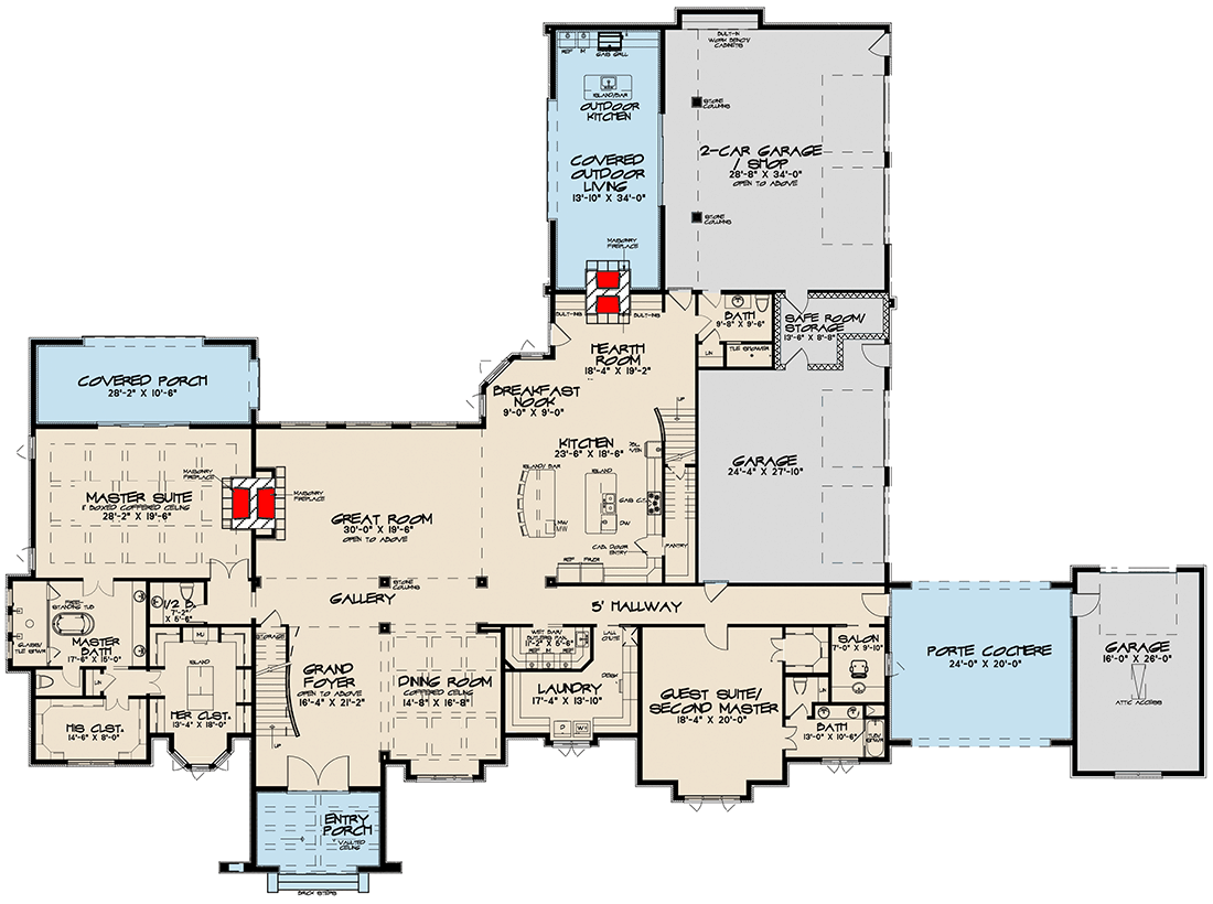 Plan 70613SND: Luxury European House Plan with Upstairs Home Theater and Balcony - 7519 Sq Ft - Floor Plan - Main Level - European, French Country, Traditional
