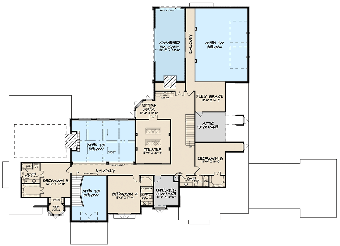 Plan 70613SND: Luxury European House Plan with Upstairs Home Theater and Balcony - 7519 Sq Ft - Floor Plan - 2nd Floor - European, French Country, Traditional