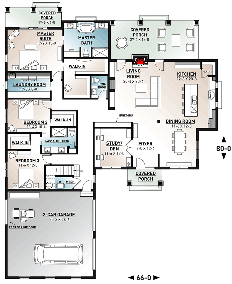 Plan 22538DR: New American House Plan with Courtyard Garage with Game Room Above - Floor Plan - Main Level - Country, Craftsman, New American