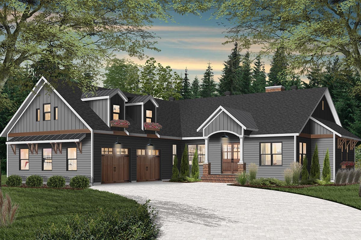 Plan 22538DR: New American House Plan with Courtyard Garage with Game Room Above - Image #4 - Country, Craftsman, New American