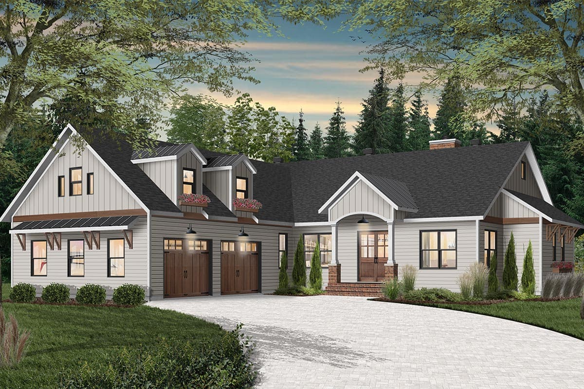 Plan 22538DR: New American House Plan with Courtyard Garage with Game Room Above - Image #5 - Country, Craftsman, New American