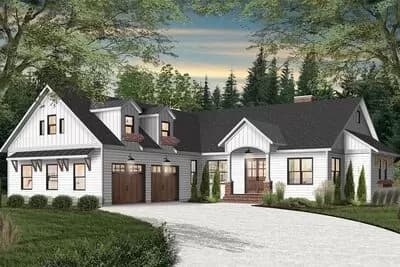 New American House Plan with Courtyard Garage with Game Room Above