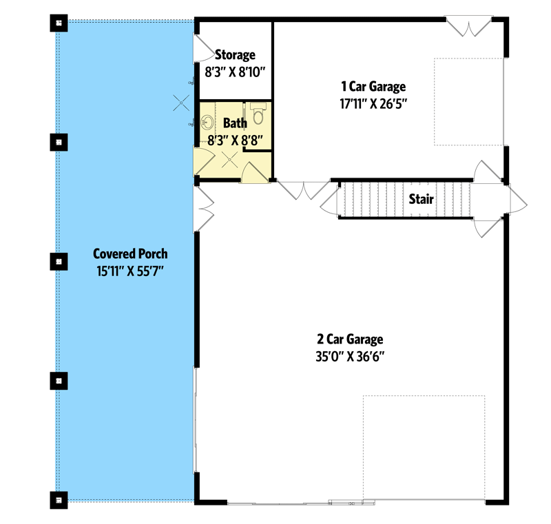 Plan 61319UT: Country Carriage House Plan with Porch and Bed or Bonus Room - Floor Plan - Main Level - Traditional