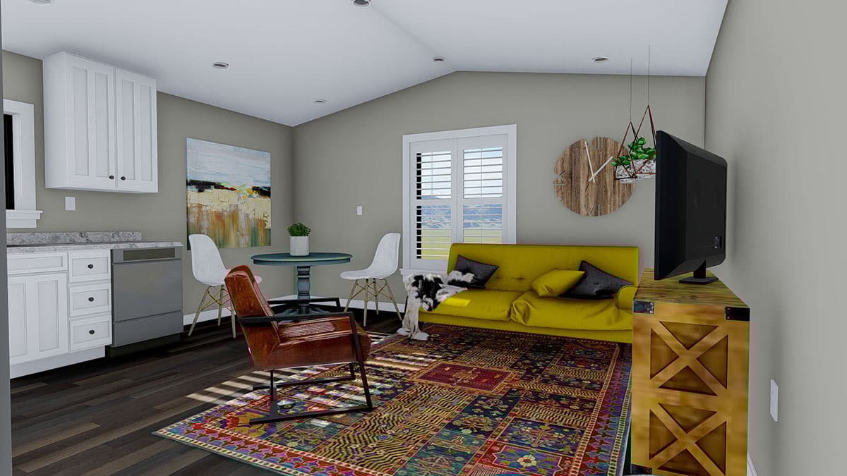 Plan 61320UT: 1-Bed Barndominium with 3-Car Garage on Ground Level - Image #13 - Barndominium, Carriage, Rustic