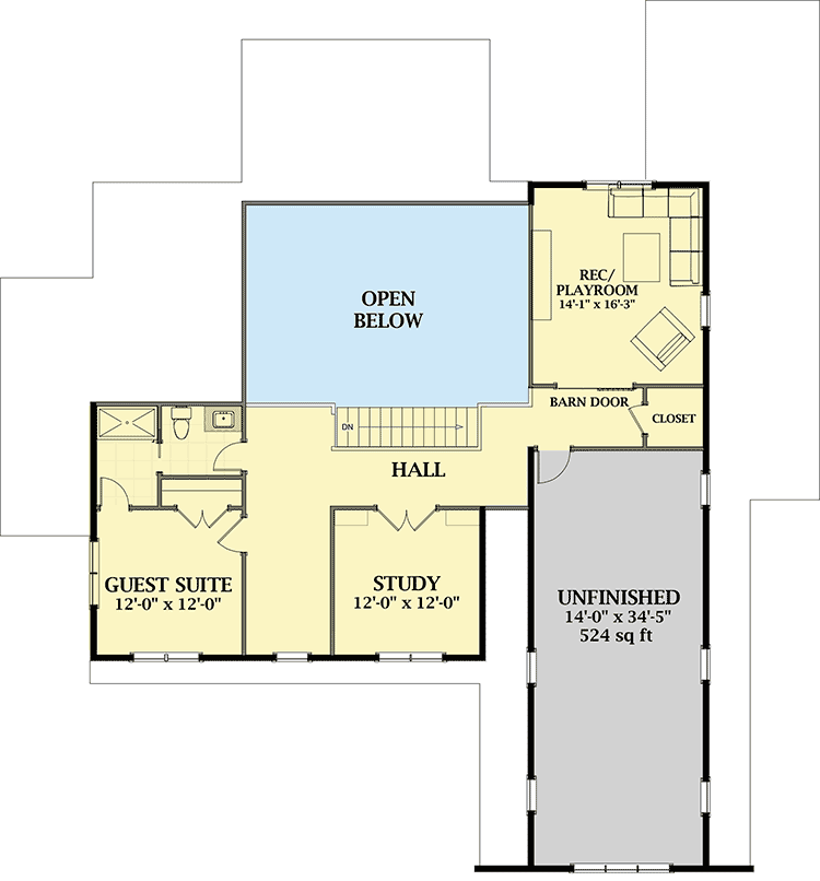 Plan 46376LA: Country Farmhouse Plan with Upstairs Den and Bonus Room - Floor Plan - 2nd Floor - Colonial, Country, Farmhouse, Modern Farmhouse, New American, Southern, Traditional