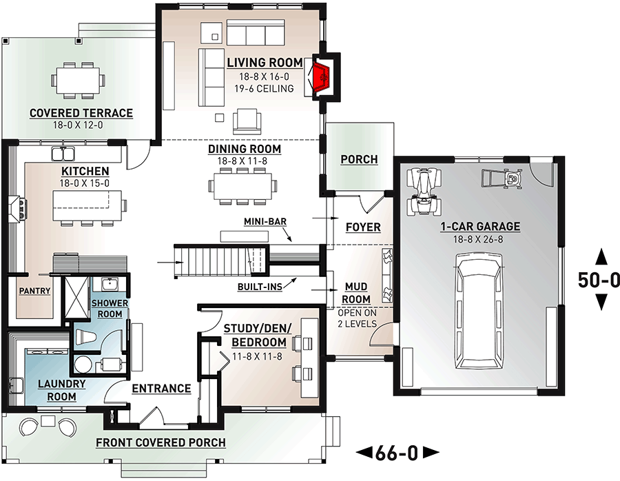 Plan 22539DR: Modern Farmhouse with Private Master Suite Porch - Floor Plan - Main Level - Country, Farmhouse, Modern Farmhouse, New American, Northwest, Traditional