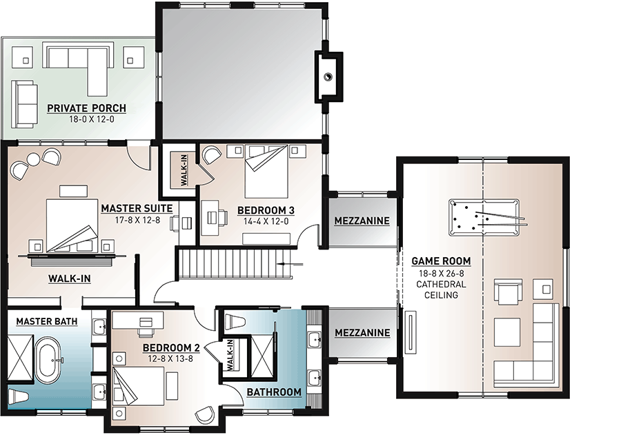 Plan 22539DR: Modern Farmhouse with Private Master Suite Porch - Floor Plan - 2nd Floor - Country, Farmhouse, Modern Farmhouse, New American, Northwest, Traditional