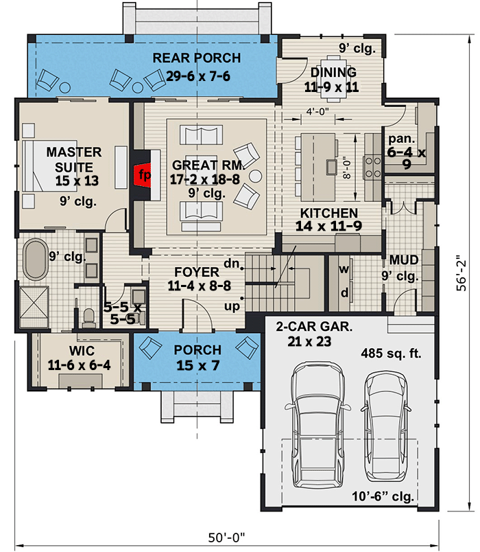 Plan 14676RK: 3-Bed Modern Farmhouse Plan with Two Laundry Rooms - Floor Plan - Main Level - Craftsman, Farmhouse, Modern Farmhouse, New American, Traditional, Transitional